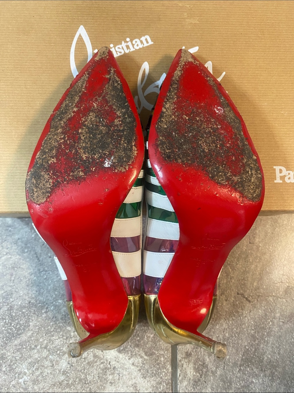Christian Louboutin Multicolor Striped Pointed-Toe Pumps - Picture 5 of 5